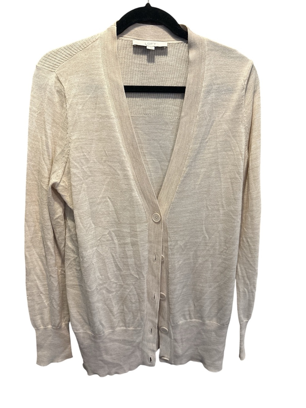 Loft Women's Size Large Cardigan Sweater Long Sleeve Beige Career Coastal Layers